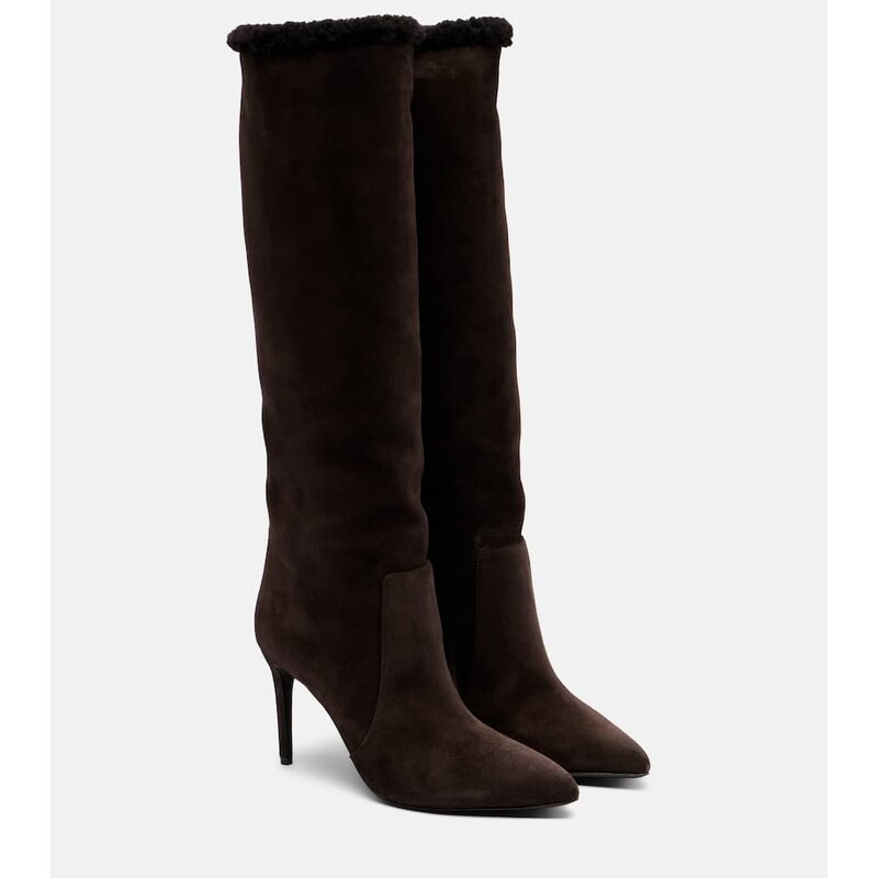 Paris Texas Stiletto 85 shearling-trimmed suede knee-high boots