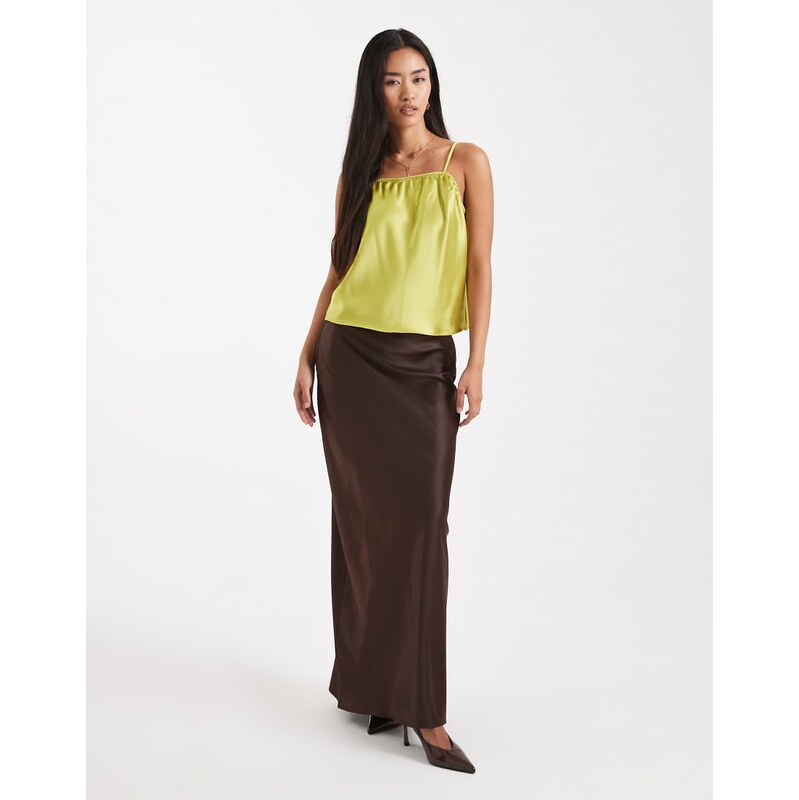 4th & Reckless satin column maxi skirt in chocolate-Brown 115515246