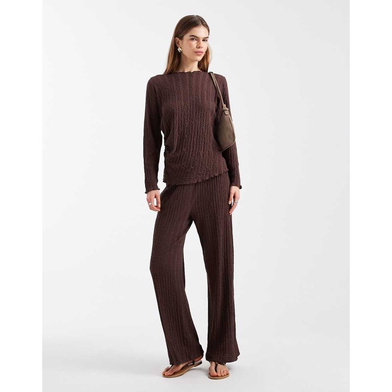 ONLY wide leg textured trouser co-ord in chocolate-Brown