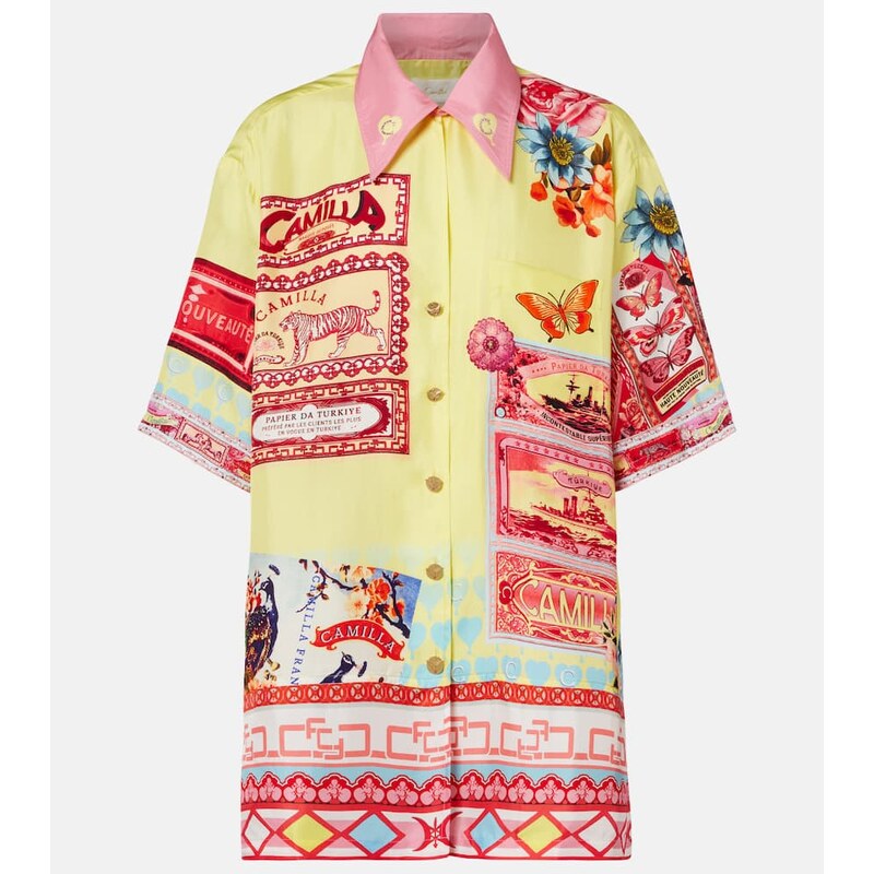 Camilla Collage Kingdom silk bowling shirt