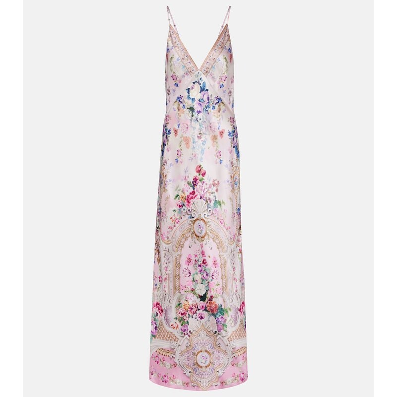 Camilla Embellished floral silk satin maxi dress