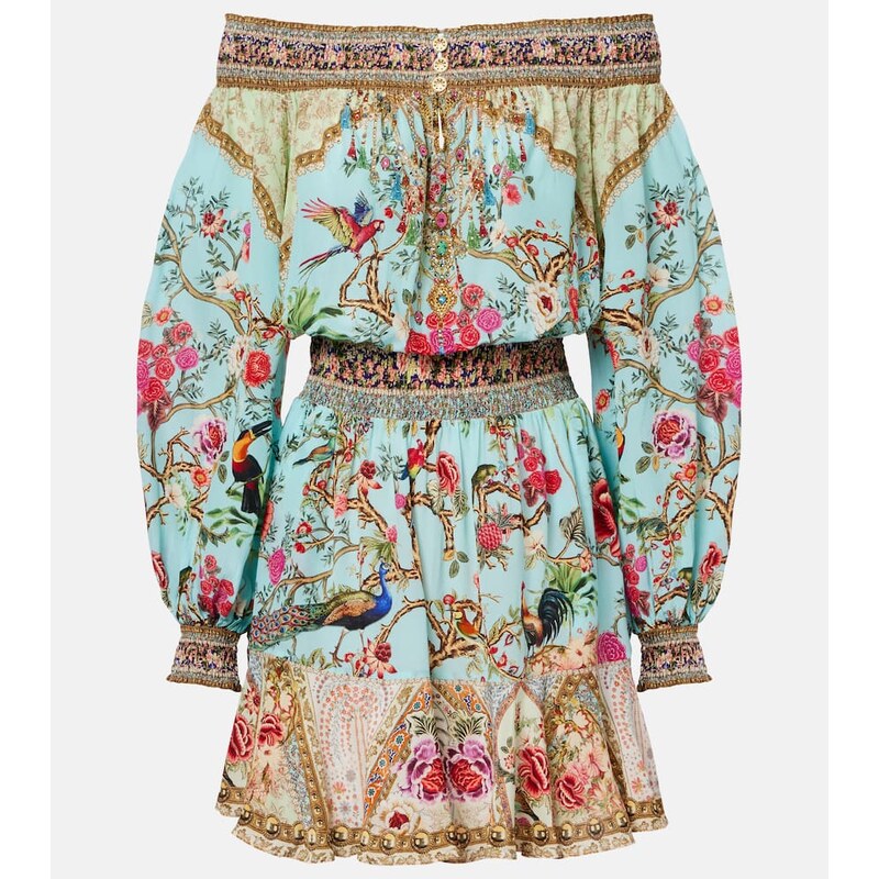 Camilla Embellished off-shoulder silk crÃªpe minidress