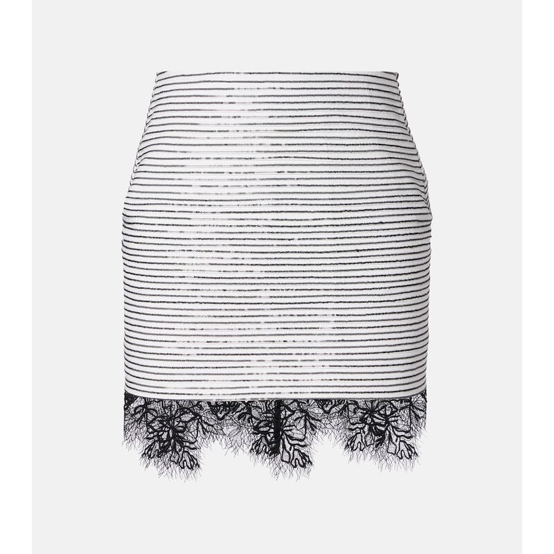 Jacques Wei Lace-trimmed sequined cotton miniskirt