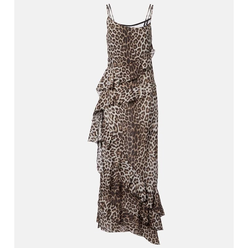Jacques Wei Leopard-print draped silk maxi dress