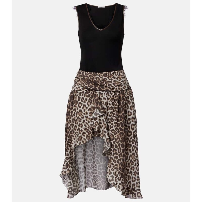 Jacques Wei Lace-trimmed leopard-print asymmetric midi dress