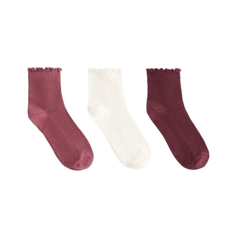 OYSHO 3 pairs of cotton blend quarter socks with curled edge in purple 113291206