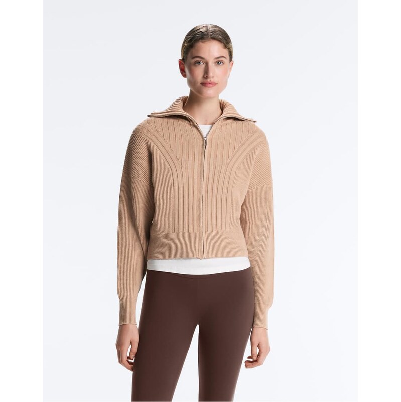 OYSHO Ribbed knit jacket in sand-Brown 113291207