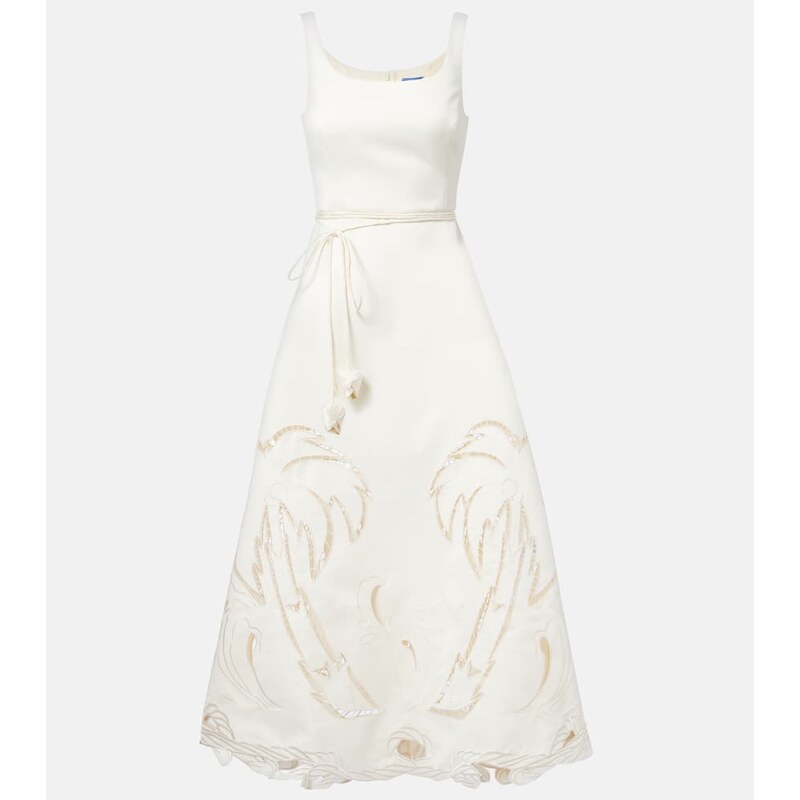 Leo Lin Palm laser-cut embroidered midi dress