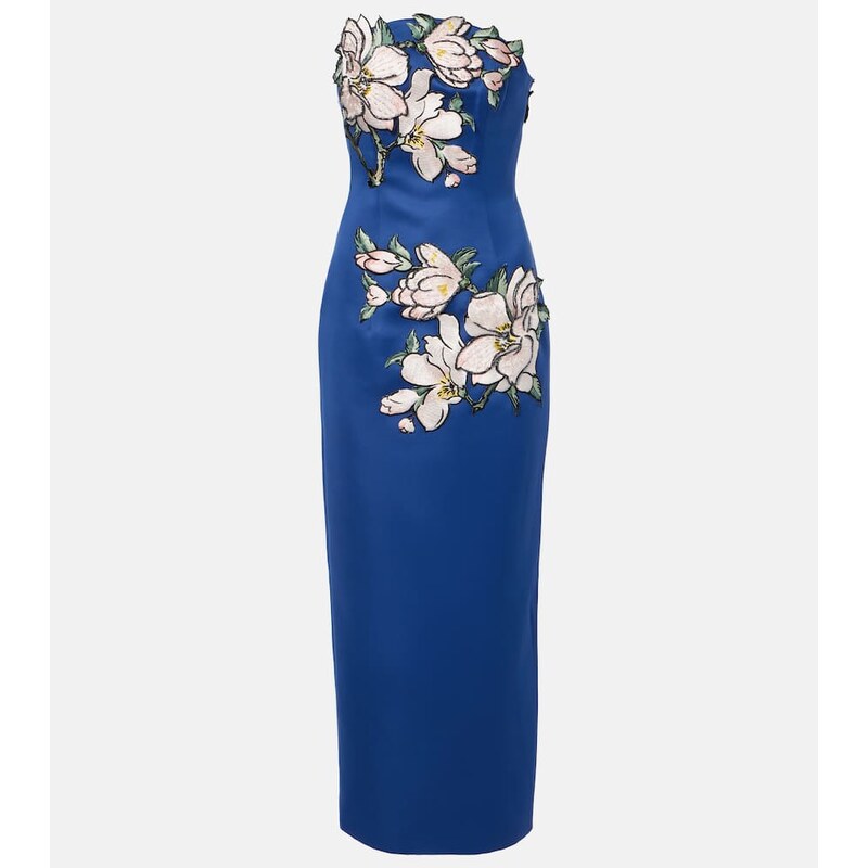 Leo Lin Ava floral-appliquÃ strapless midi dress