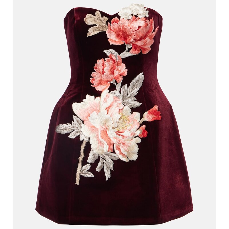 Leo Lin Rosario floral-appliquÃ velvet minidress