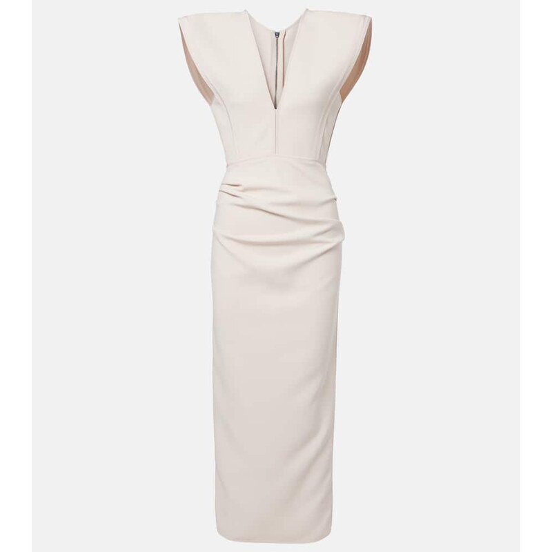 Maticevski Wingtip draped midi šaty v barvě Almond