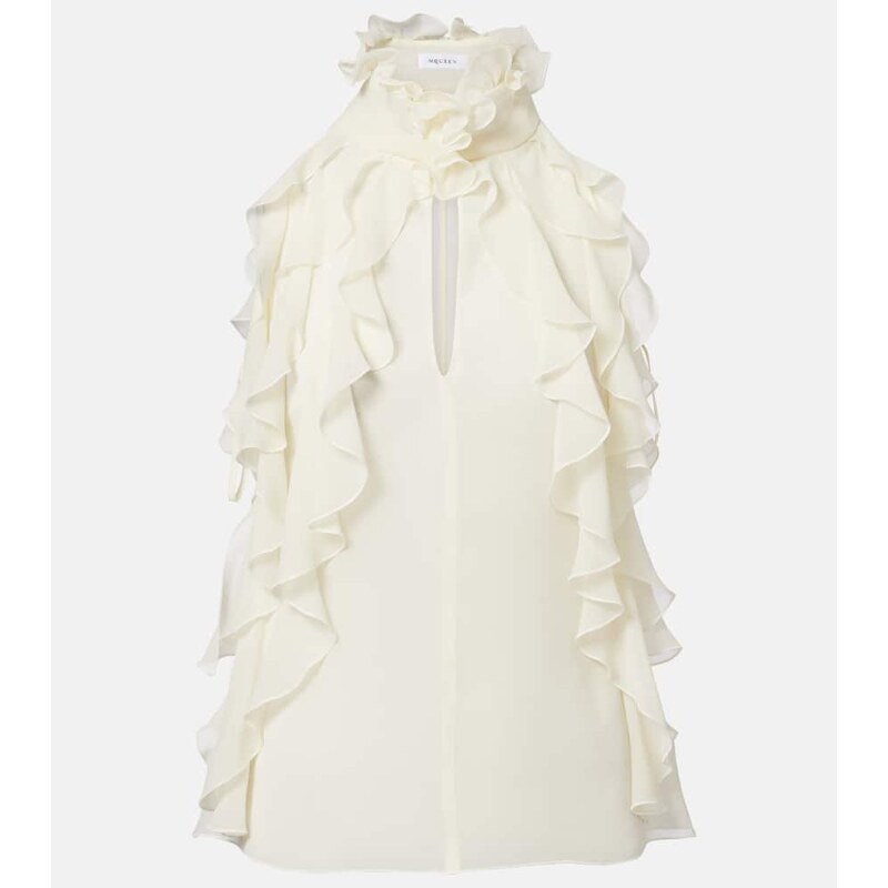 Ženský ruffled cutout georgette top v bílé barvě