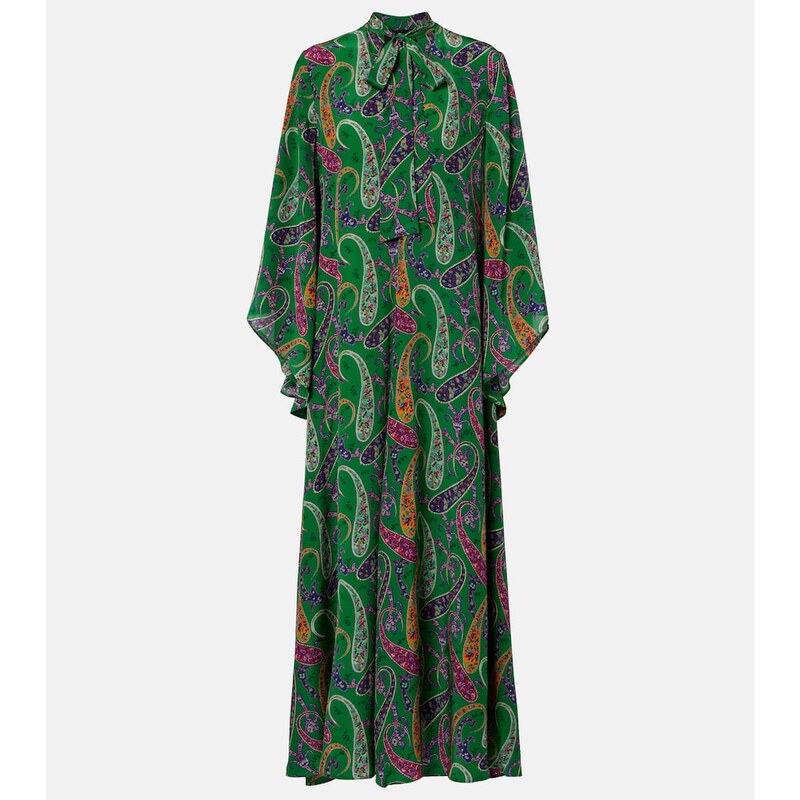 Etro Paisley tie-neck silk maxi dress