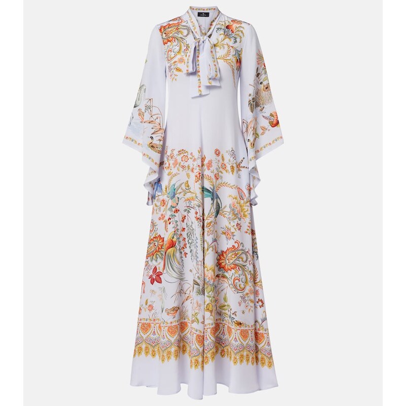 Etro Scarf-detail floral silk maxi dress