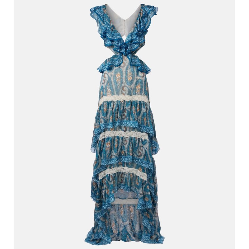 Etro Paisley lace-trimmed ruffled silk maxi dress