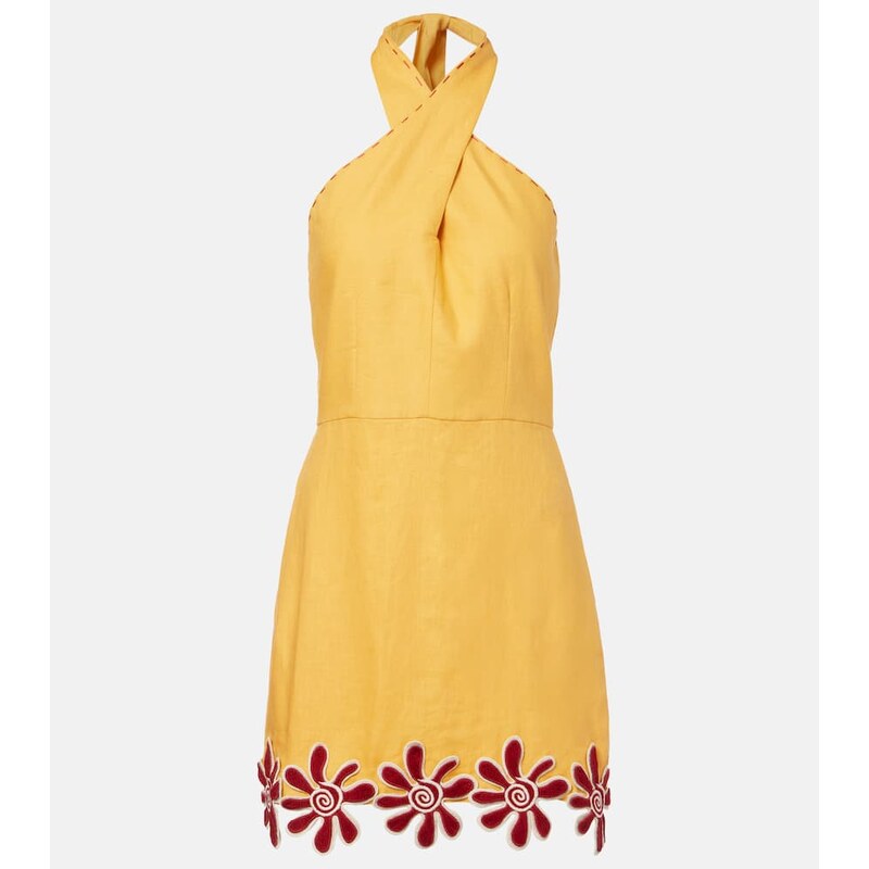 Cala de la Cruz Veneta floral-appliqué linen minidress