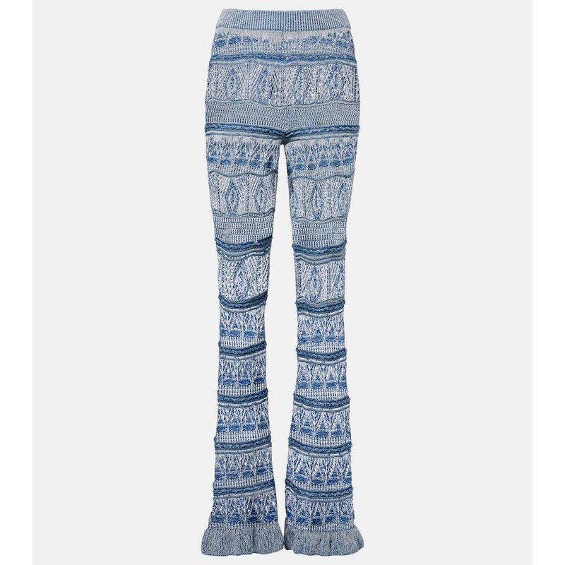 Dámské casual kalhoty Etro Crochet cotton flared pants v modré a bílé barvě