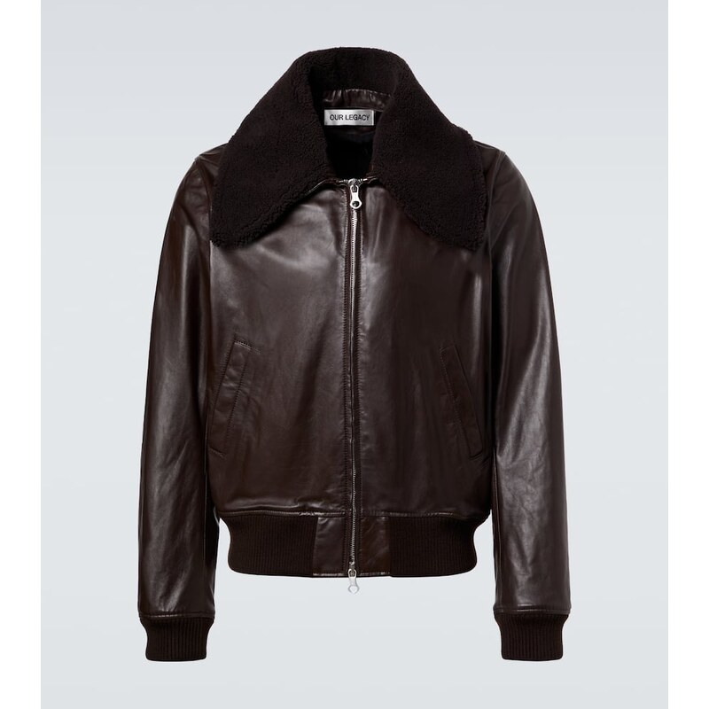 Leatherský bomber ve tmavě hnědé barvě