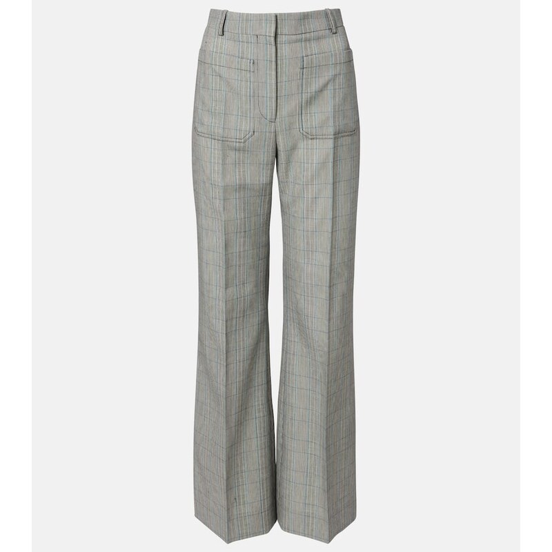 Victoria Beckham Checked virgin wool flared pants