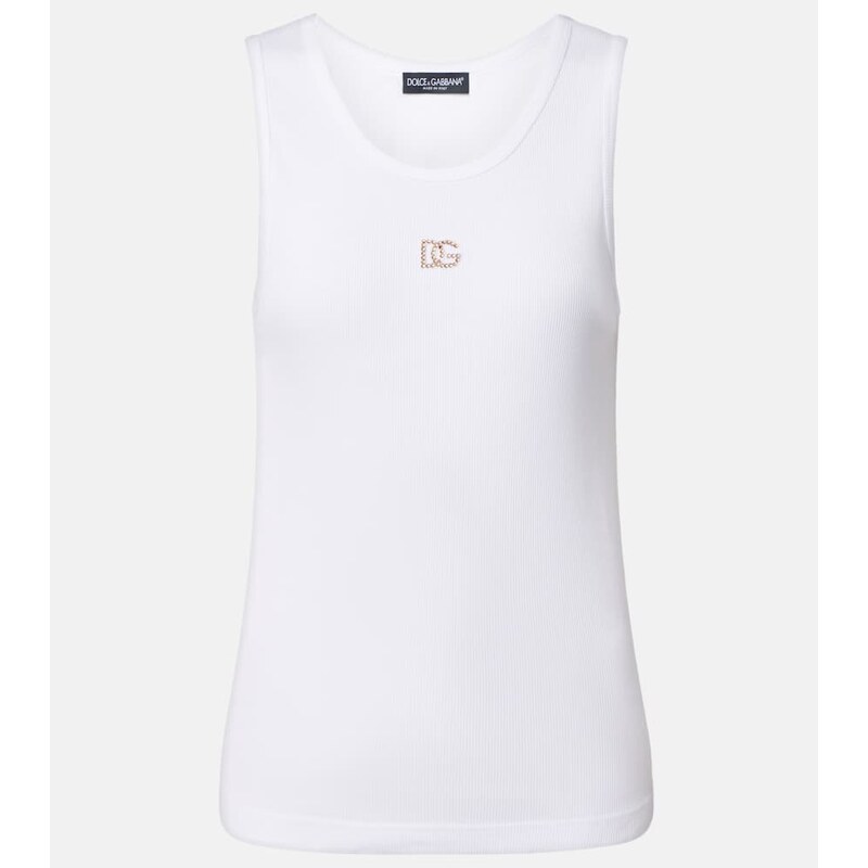Dolce&Gabbana DG embellished ribbed-knit cotton tank top