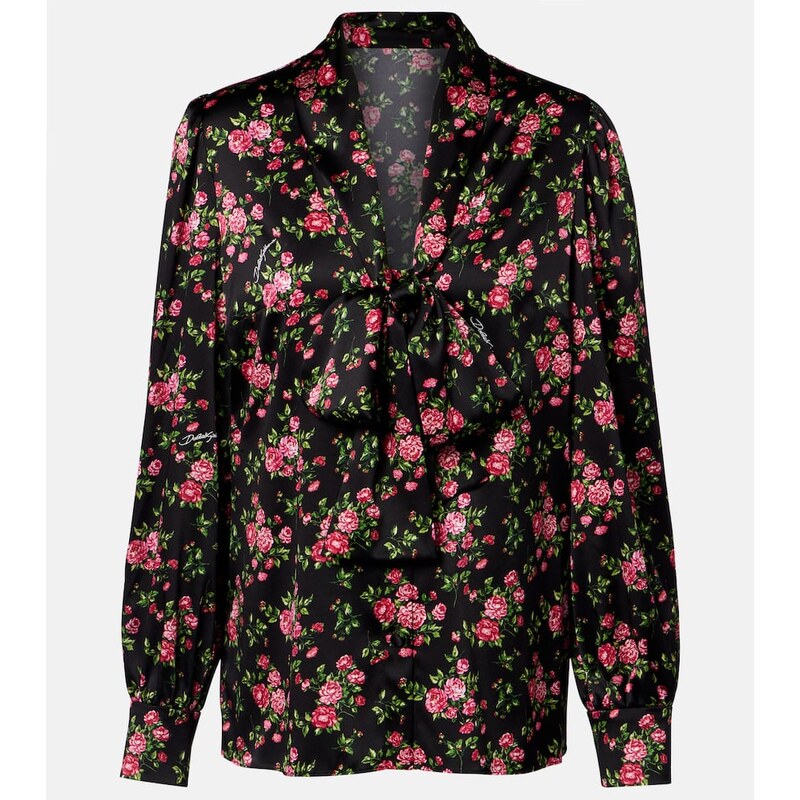 Dolce&Gabbana Floral tie-neck silk-blend satin blouse