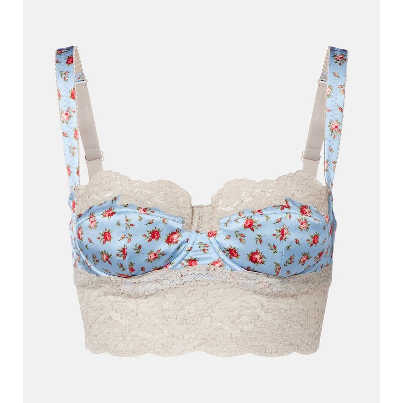Dolce&Gabbana Floral lace-trimmed silk and cotton bra