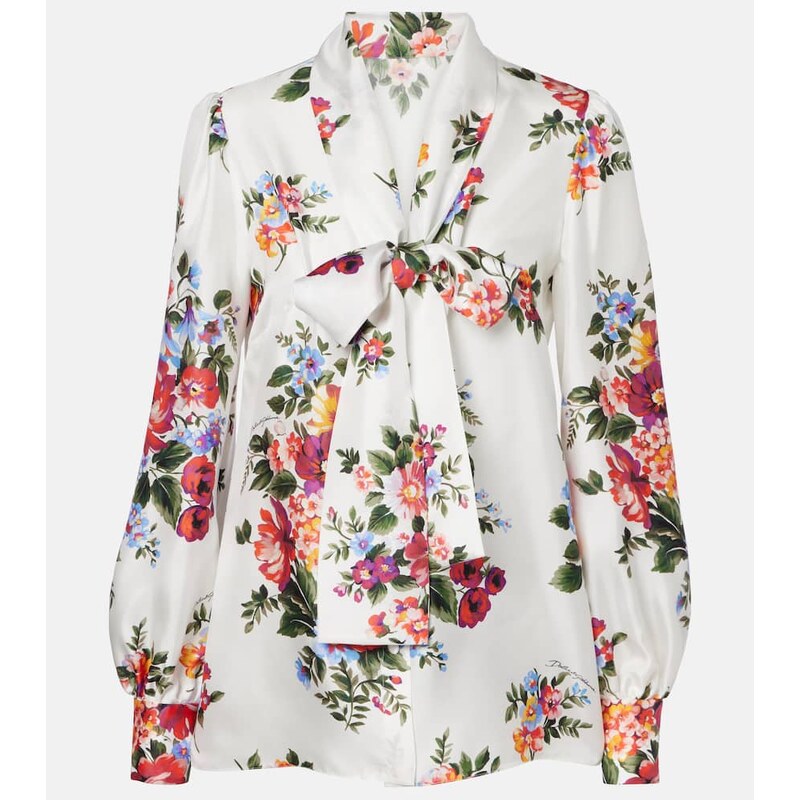 Dolce&Gabbana Floral tie-neck silk blouse