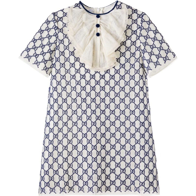 Gucci Kids GG embroidered tulle-trimmed dress