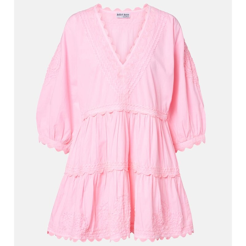 Juliet Dunn Embroidered tiered cotton poplin minidress