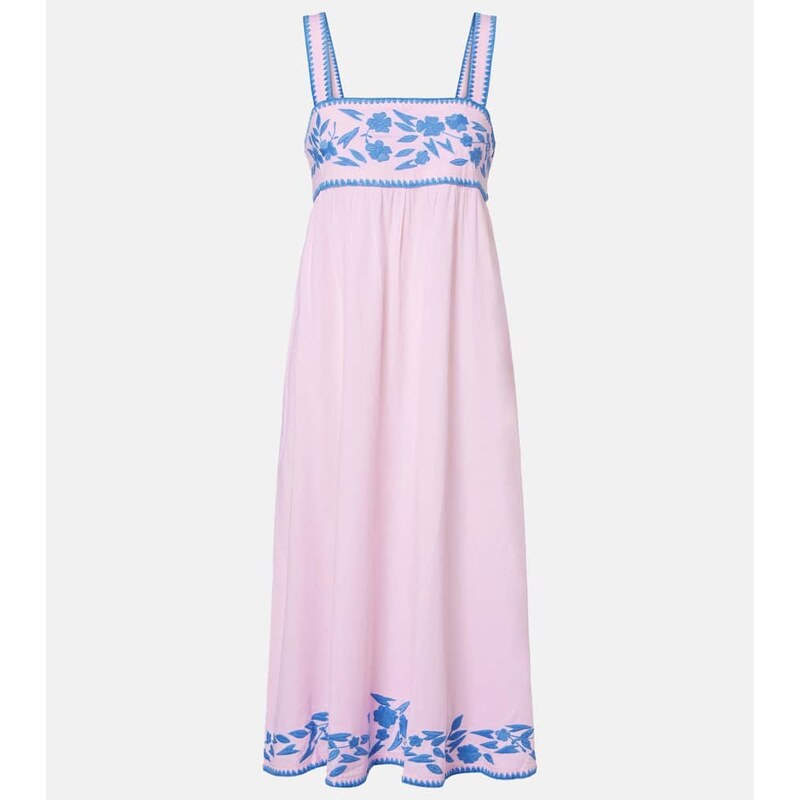 Juliet Dunn Embroidered cotton and linen midi dress