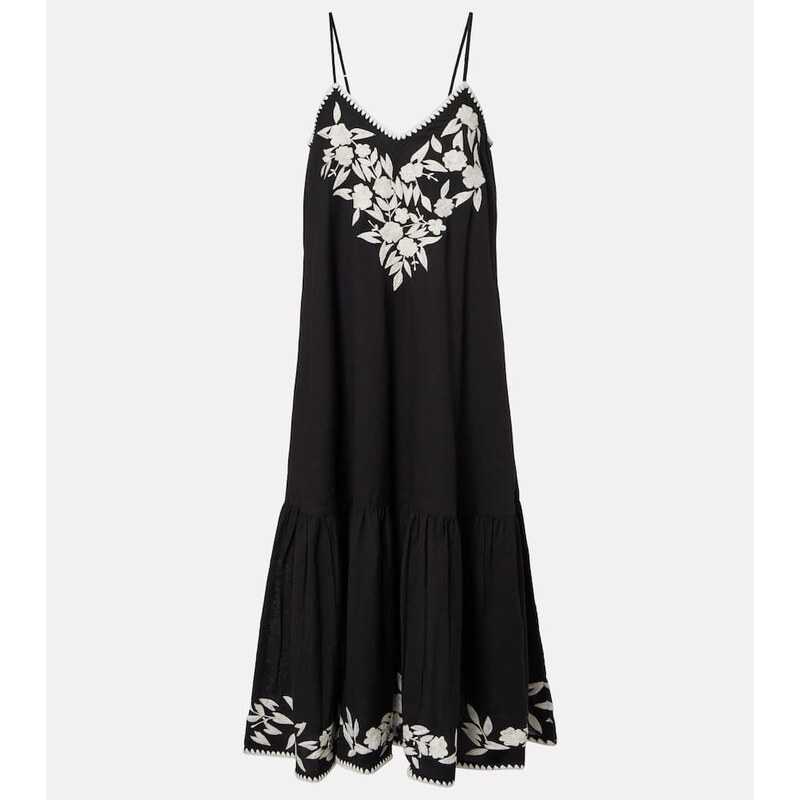 Juliet Dunn Embroidered cotton and linen midi dress