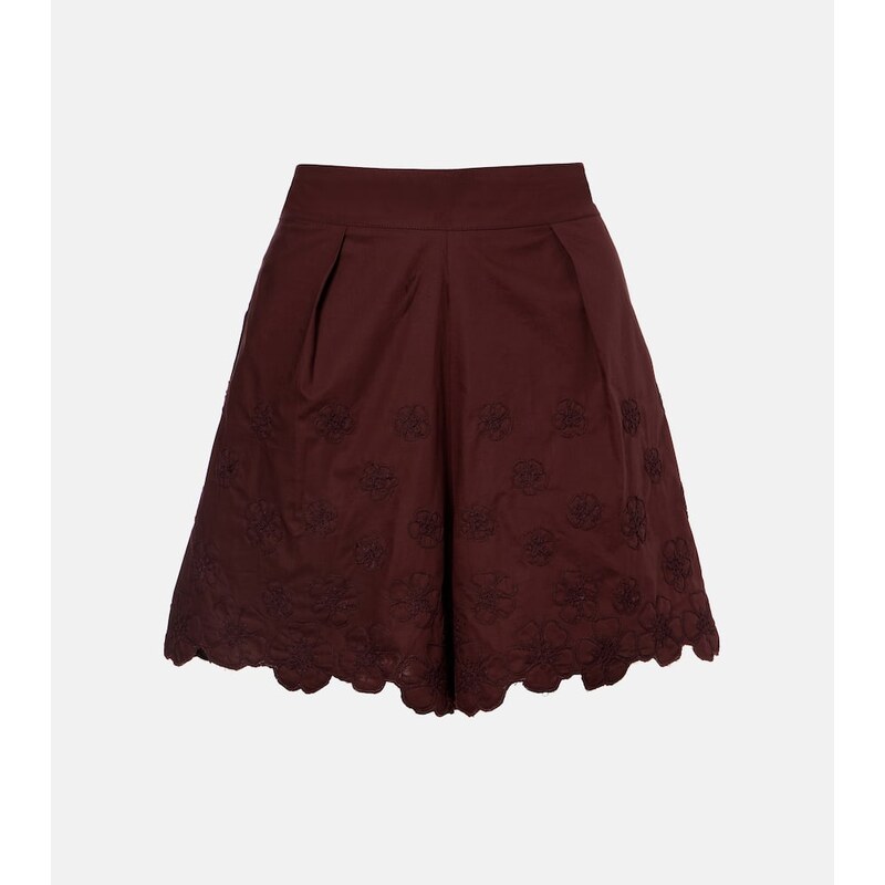 Juliet Dunn Embroidered floral cotton poplin shorts