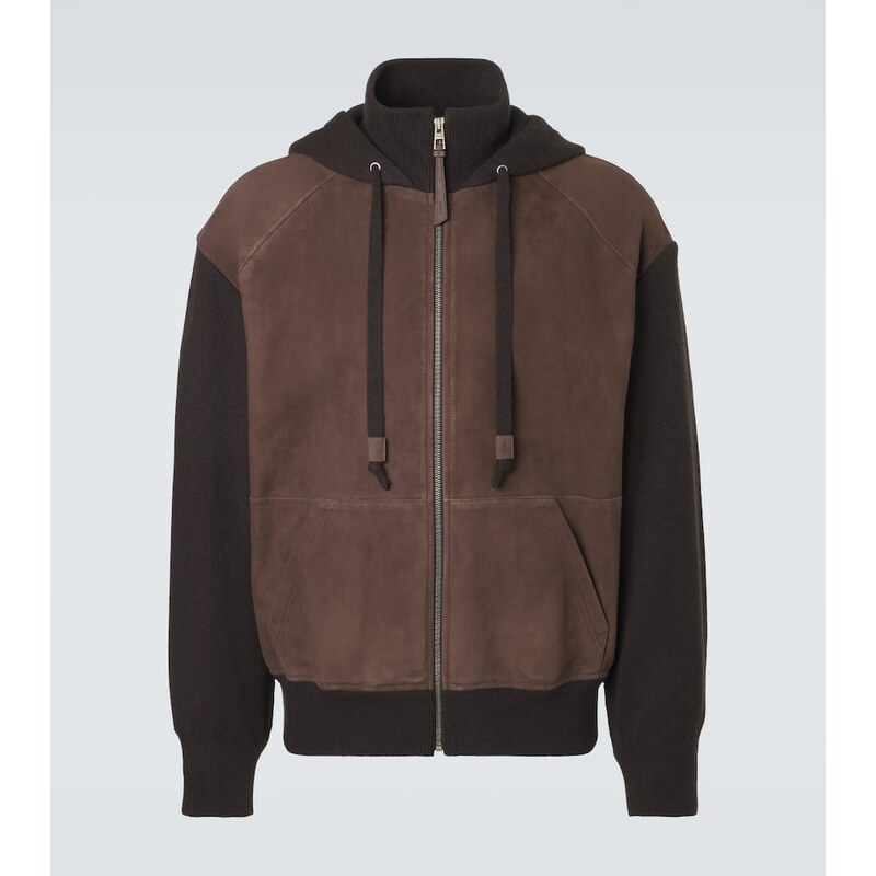 Loewe Paneled suede zip-up hoodie