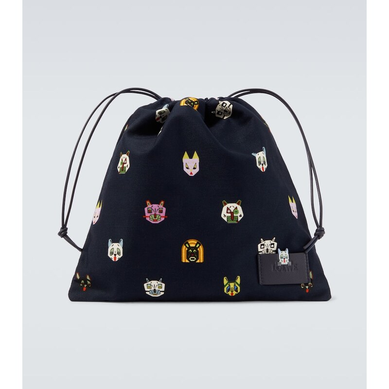 Loewe x Louis Wain leather-trimmed cotton pouch