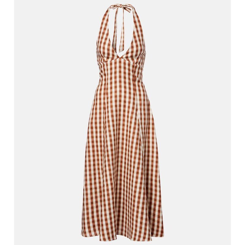Faithfull Marais gingham halterneck linen midi dress