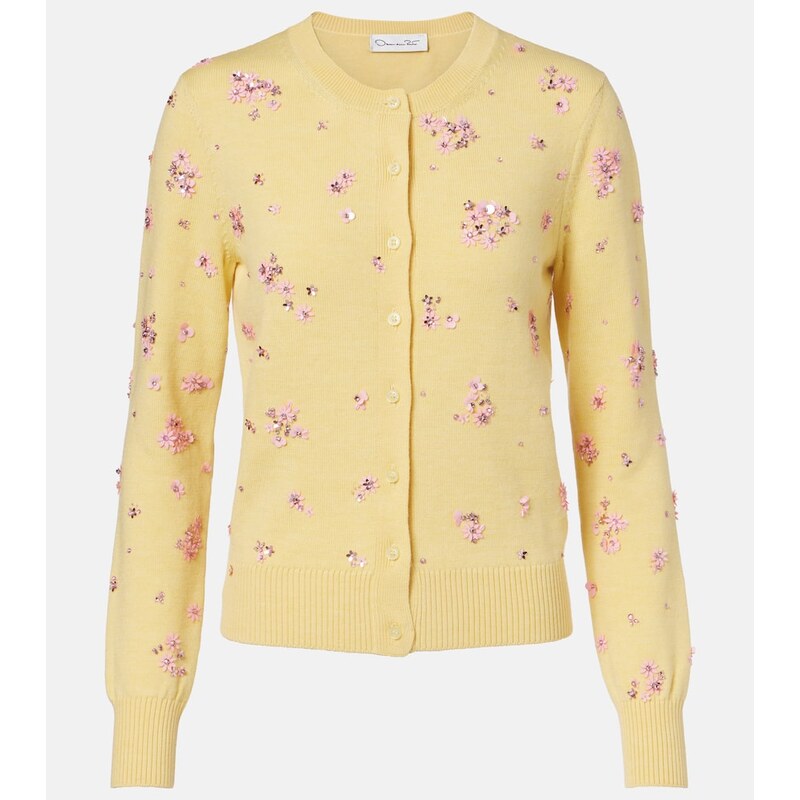 Oscar de la Renta Crystal Cluster virgin wool cardigan