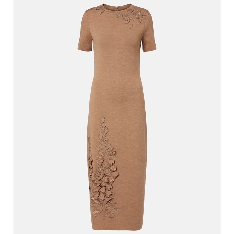 Oscar de la Renta Foxgloves wool-blend midi dress