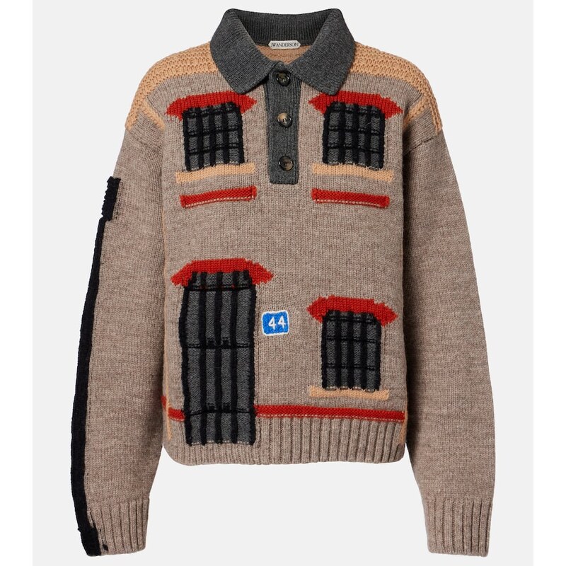 JW Anderson Wool intarsia jacquard polo sweater