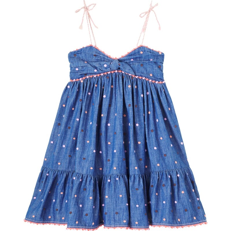 Zimmermann Kids Embroidered polka-dot denim dress