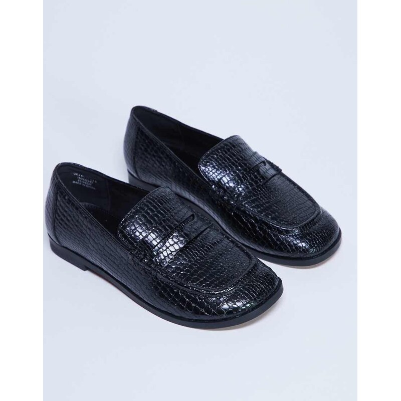 Topshop Charlie flat loafer in black lizard