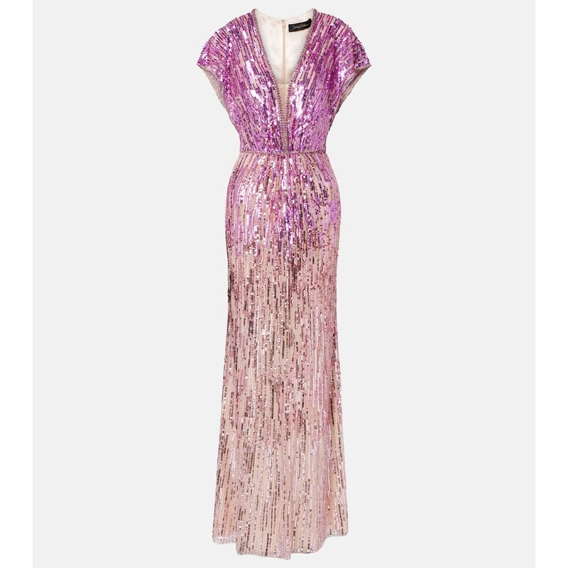 Šateň Jenny Packham Dusk v purpurové barvě s nášvětovými perlami