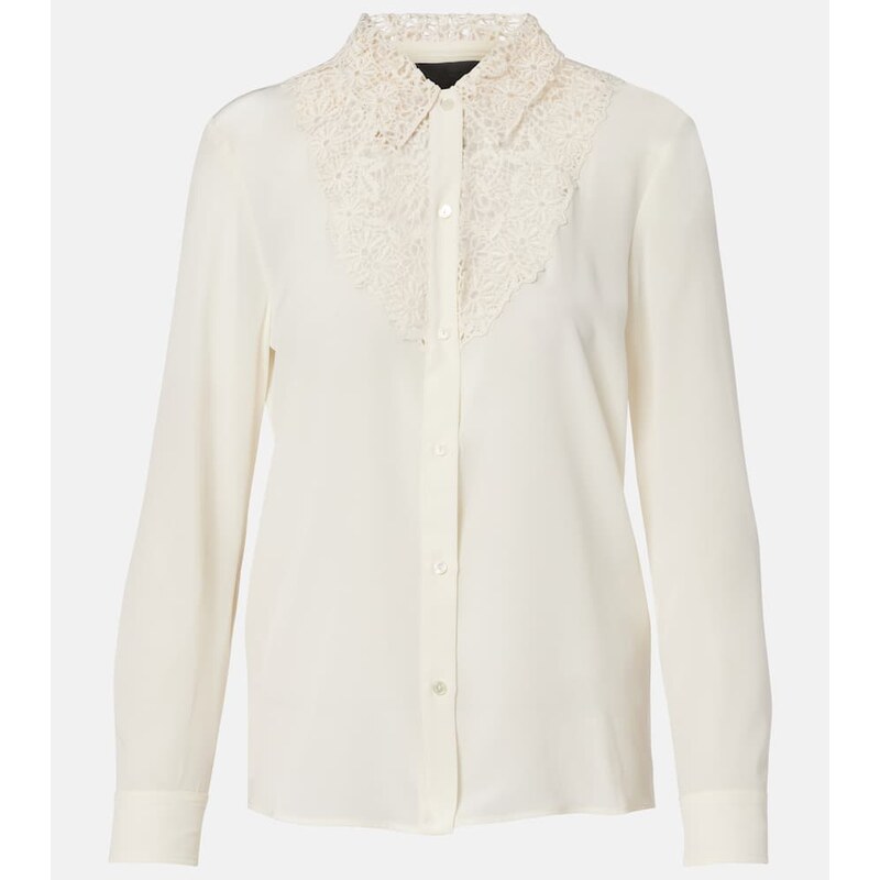 Nili Lotan Lace-trimmed silk shirt