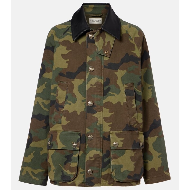 Nili Lotan Andrew camouflage leather-trimmed cotton jacket
