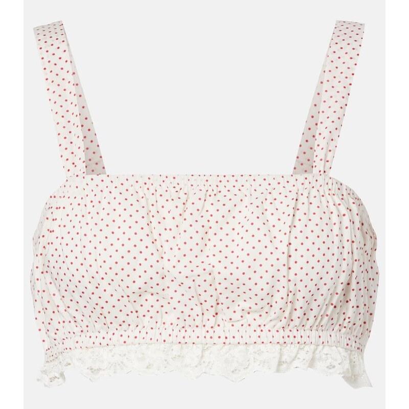 Posse Marlowe lace-trimmed polka-dot cotton crop top