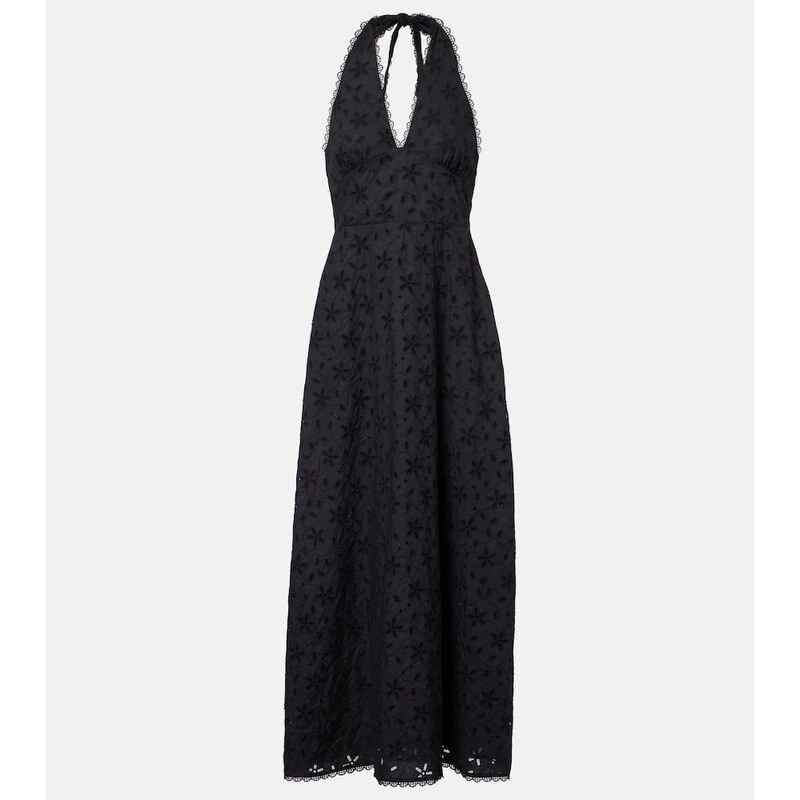 Posse Salma embroidered halterneck cotton midi dress
