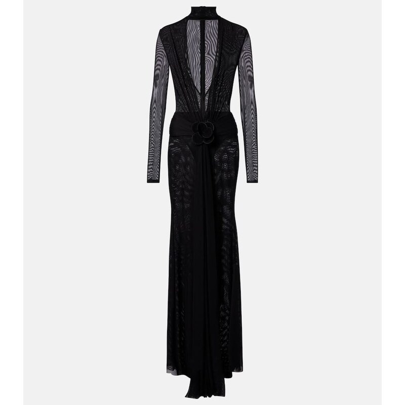 David Koma Floral-appliquÃ mesh gown