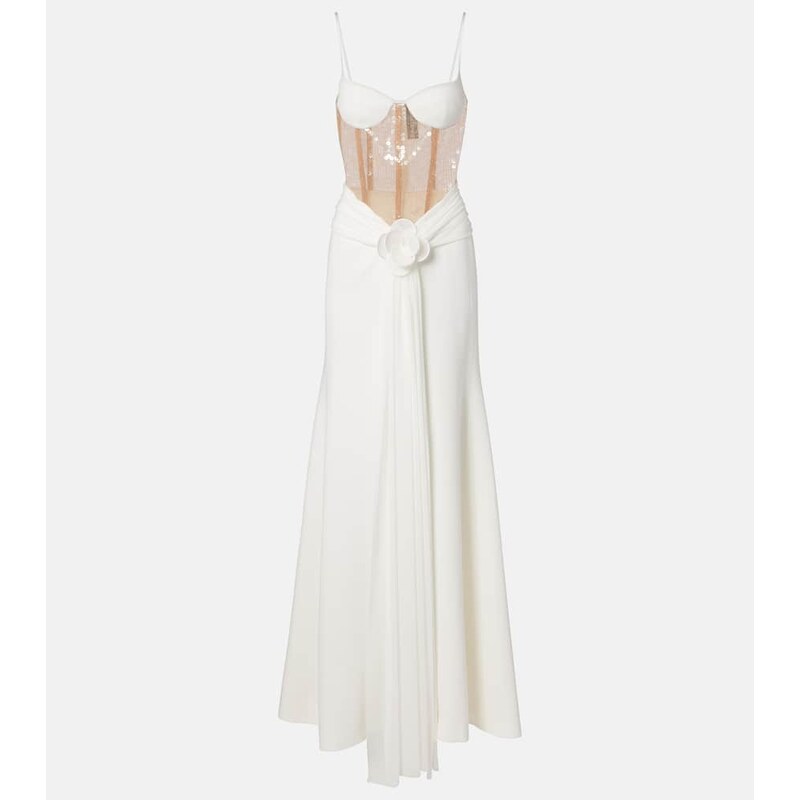 David Koma Floral-appliquÃ sequined bustier gown