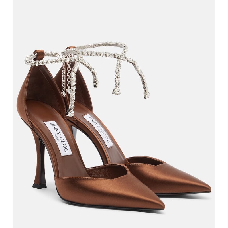 Jimmy Choo Stevie 100 crystal-embellished satin pumps