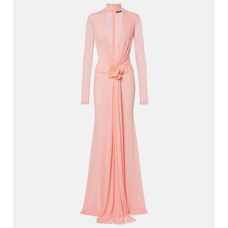David Koma Draped floral-appliqué mesh gown