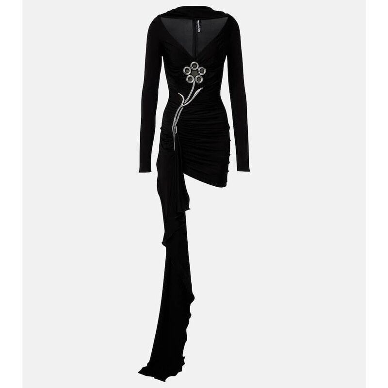 David Koma Embellished draped jersey minidress